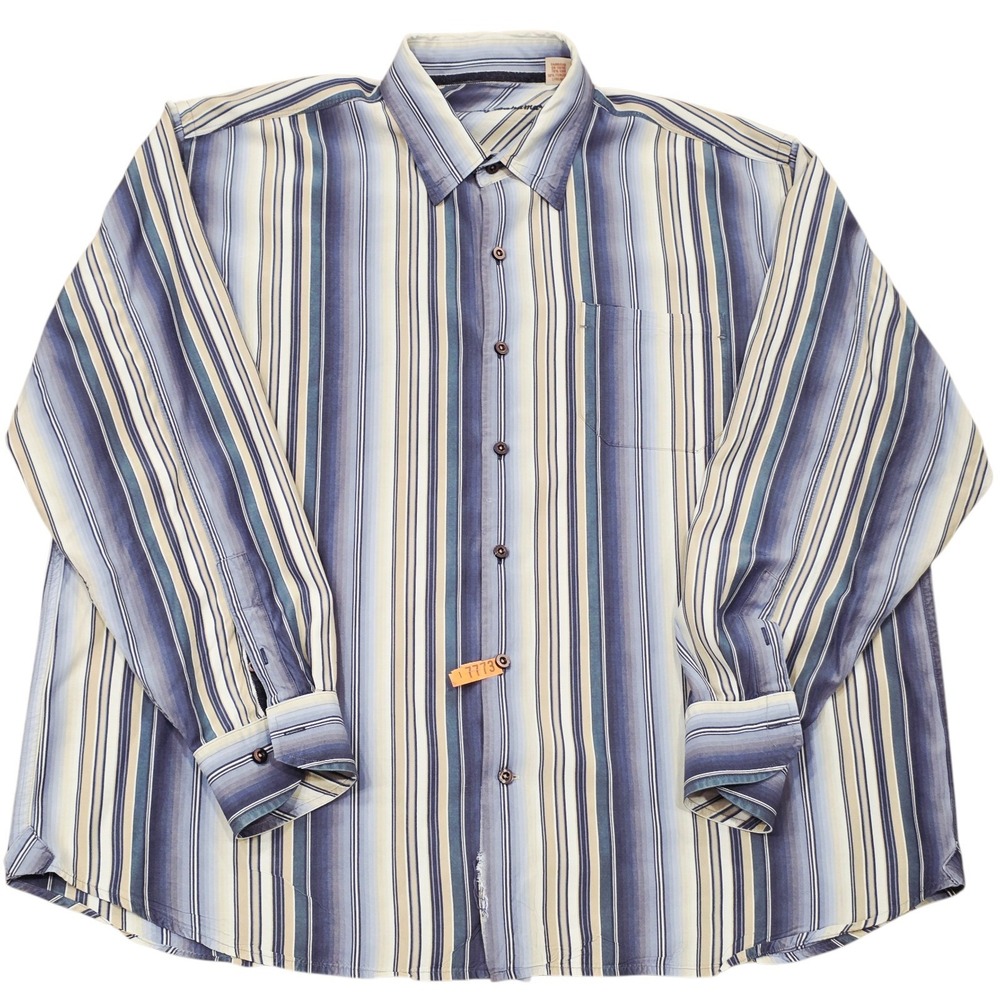 Tommy Bahama Mens Button Long Sleeve Shirt 2XL Purple Striped Silk Blend